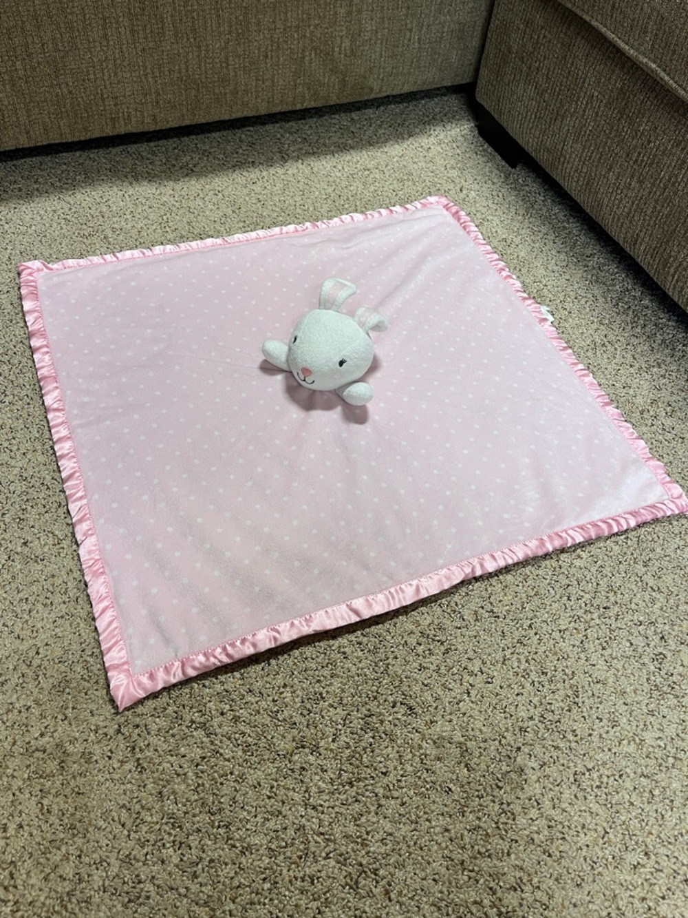 cloud island Pink Satin-Trim bunny Baby Lovey Blanket